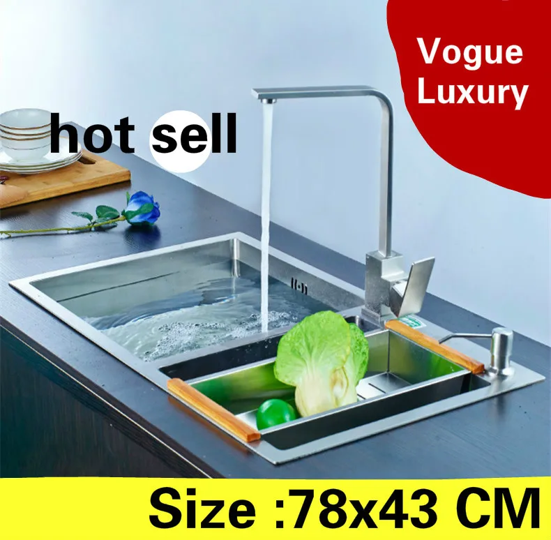 

Free shipping Apartment kitchen manual sink double groove do the dishes 304 stainless steel vogue hot sell 78x43 CM