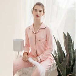 Womens Bamboo Viscose Modal Cotton Jersey  pajama Sets with Long Pants Sleepwear Home Wear Loungewear