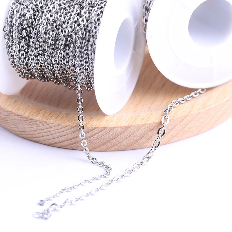 onwear 10meters/roll 1.5x2mm 2x2.5mm 2.5x3mm 3x4mm stainless steel link metal necklace chains for jewelry making