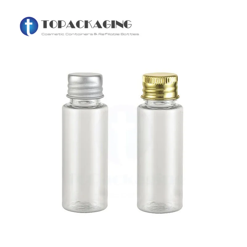 50PCS*15ML Aluminum Screw Cap Bottle Empty Clear Plastic Cosmetic Container Sample Shampoo Makeup Packaging Essence Oil Serum