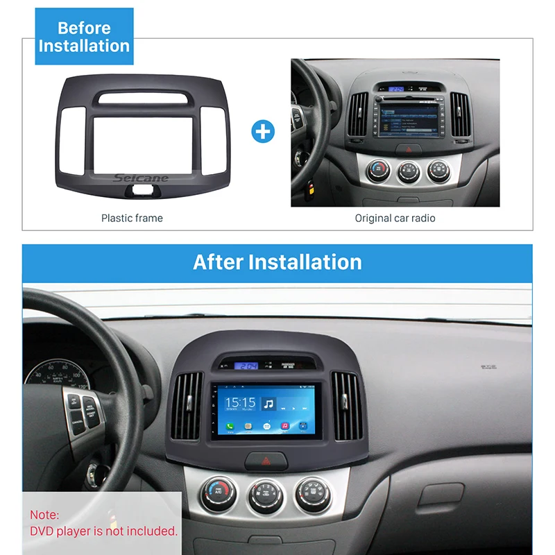 Seicane Black Color Double din Trim kit 173*98 178*100 178*102mm Car Stereo Fascia  DVD panel Frame for HYUNDAI ELANTRA