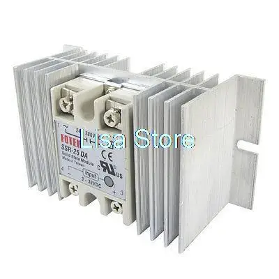 Single Phase Solid State Relay SSR-25DA 3-32V DC 24-380V AC w Aluminum heat sink