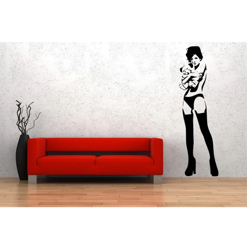 Free Shipping Street Art Banksy Decor - Banksy Sexy Girl With Teddy Bear Wall Sticker