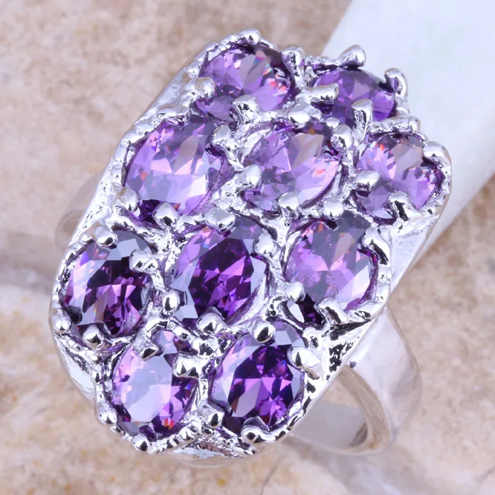 Wonderful Purple Cubic Zirconia Silver Plated  Women's Ring Size 6 / 7 / 8 / 9 R1276