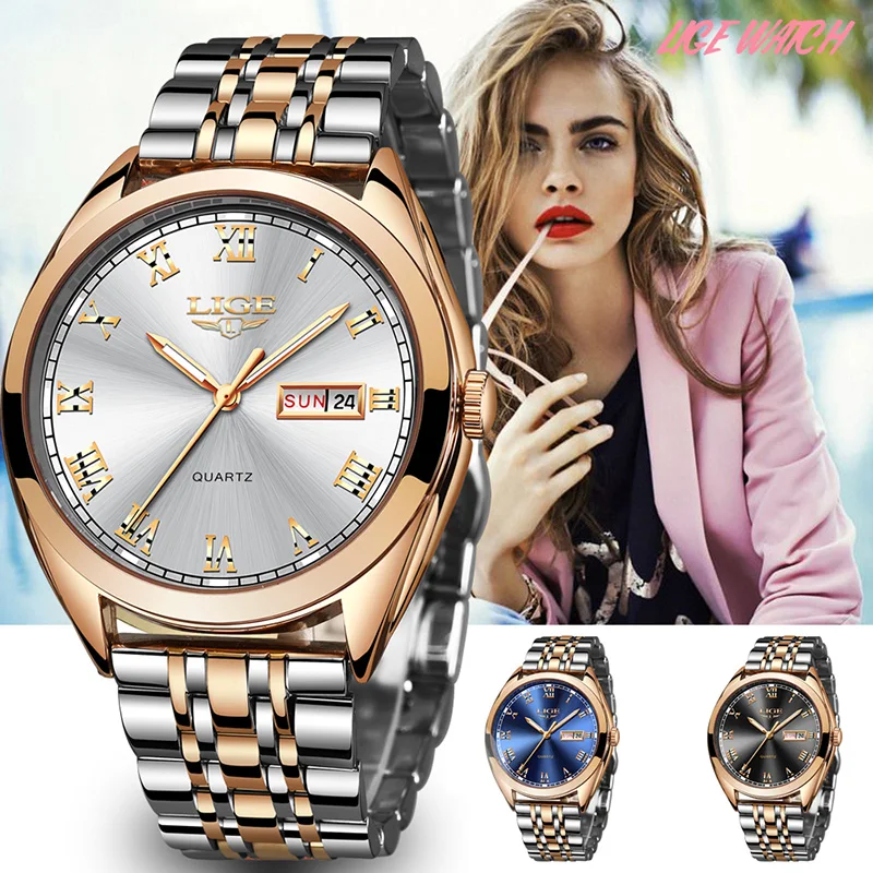 2023 LIGE New Rose Gold Women Watch Business Quartz Watch Ladies Top Brand Luxury Female Wrist Watch Girl Clock Relogio Feminin