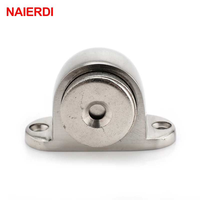 NAIERDI Zinc Alloy Door Stop Casting Powerful Floor-mounted Magnetic Holder 54mm*35mm Satin Nickel Brushed Door Stopper