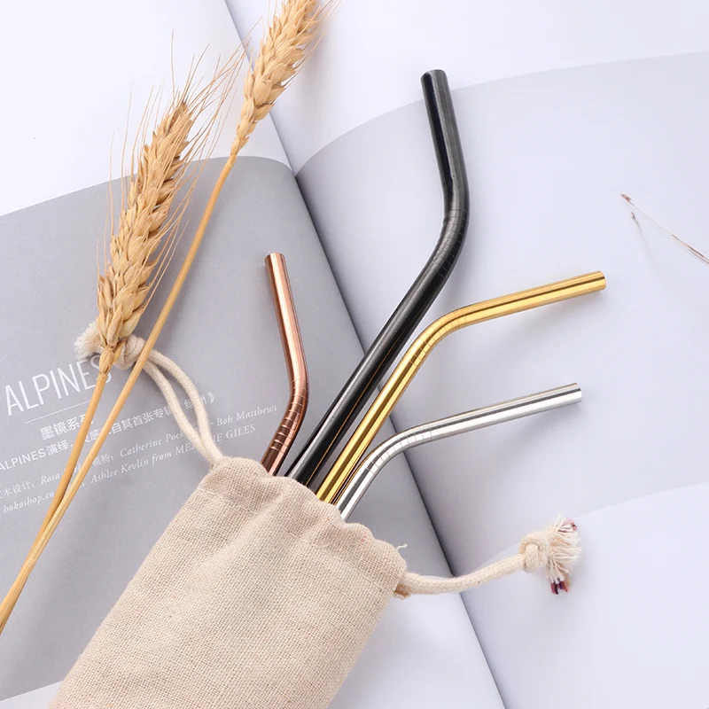 6mm Straw with Cleaner Brush Short cocktail tubes Long Metal Drinking tubules Drink Straws For Smoothies Tapioca Milk Tea