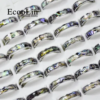 EcooLin-브랜드 패션 자연 조개 전복 쉘 316L 스테인레스 스틸 반지, 여성 주얼리 제비 대량 LR4029, 10 개