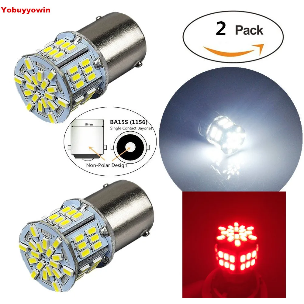 

12-24v, 2 пары в комплекте, супер яркий Красный/Белый 1156 1141 1003 54-SMD Белый светодиодный лампы для автомобиля задние указатели поворота интерьера RV кемпер