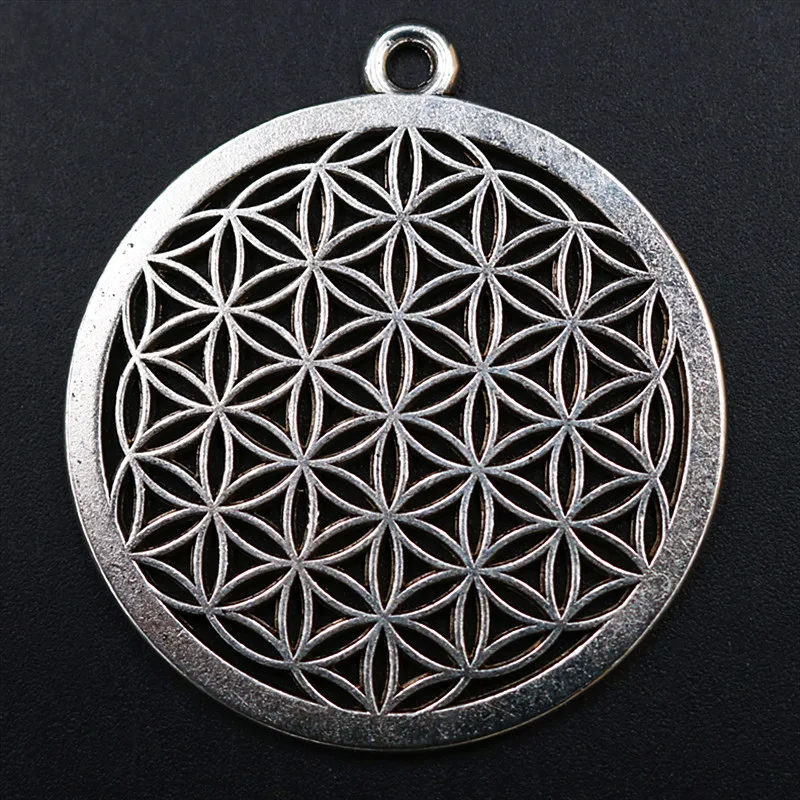 2pcs Silver Plated Large Flower of Life Metal Pendant Retro Necklace Accessories DIY Charms For Jewelry Crafts Making 42*40mm