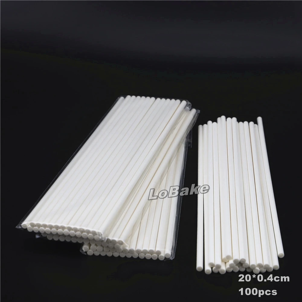 100pcs white 20cm long 0.4cm dia. paper pop lollipop stick popsicle lolly candy ice cream fondant sticks biscuit cookie handle