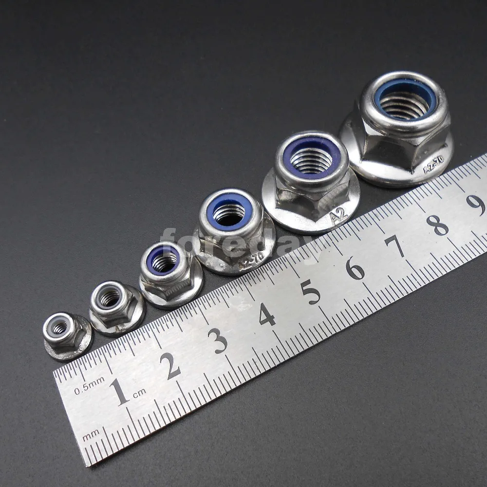 

300PCS M3 M4 M5 M6 M8 M10 M12 Nylon Insert Hex Flange Lock Nuts 304 Stainless steel Flange nut A2 A2-70 3MM - 12MM *BT959-964