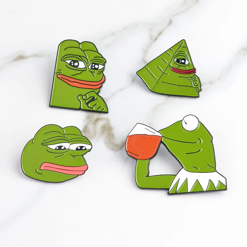 2018 NEW the Frog Pepe Sad Think Drink Funny Cute dark Metal Enamel brooches Button sweater Pins Badge kid\'s Gift frog souvenir