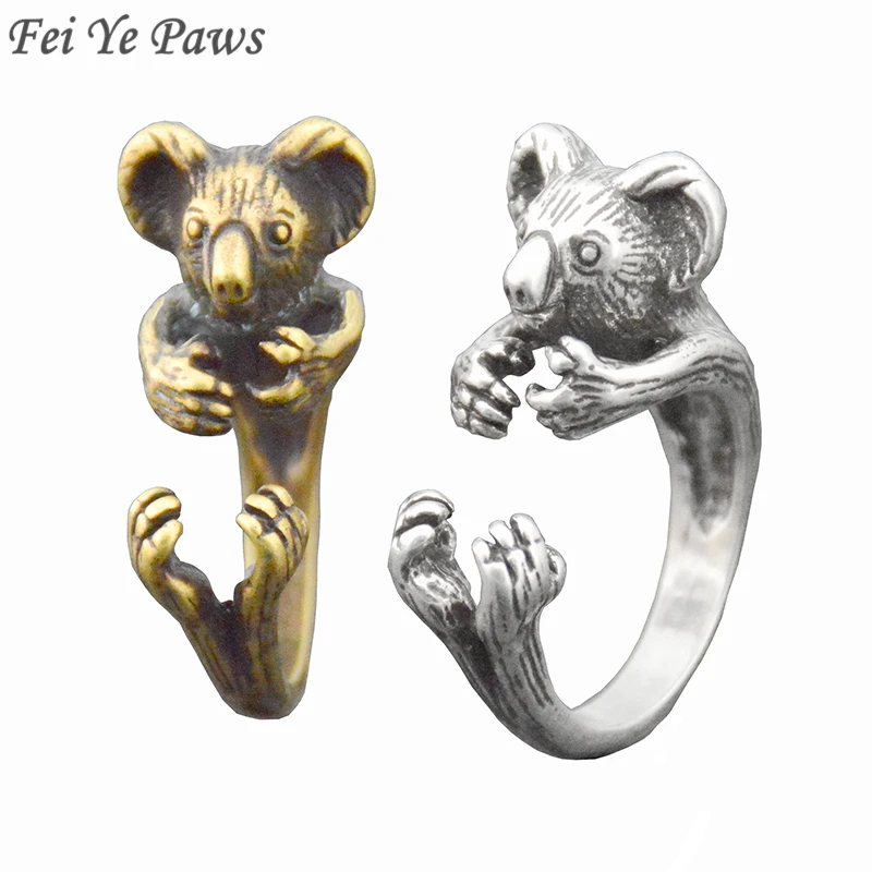 Punk Retro Koala Bear Rings For Women Anel Cute Love Animal Ring Men Metal Wrap Adjustable Midi Finger Friends Party Ring