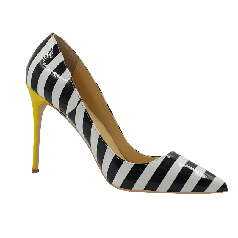 Big Size 34-45 Sexy White/Black Zebra Strips Women High Heels Shoes for Dress Party