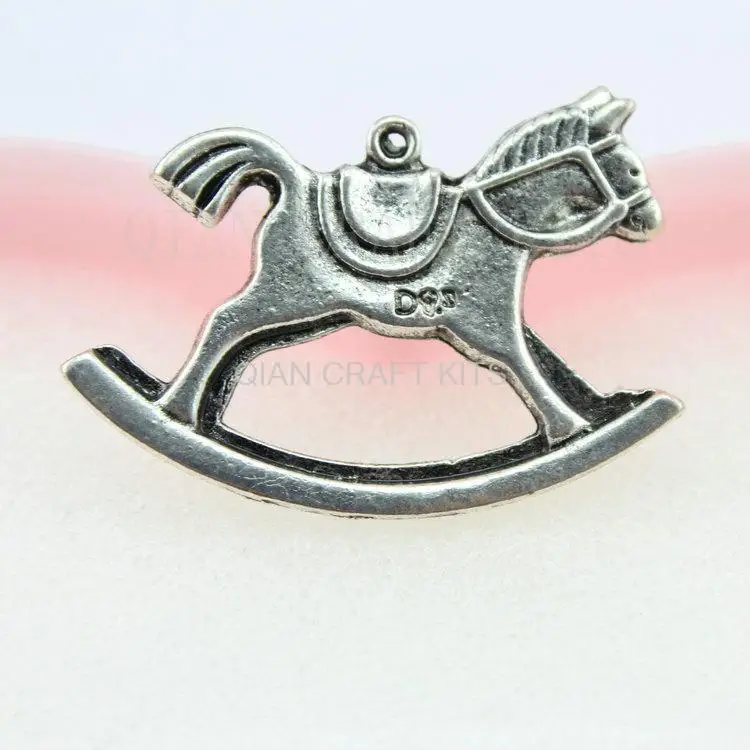 50pcs large rocking horse antique silver zinc alloy flatback charm drops DIY Supplies for Jewelry Making 41*27mm 3d riding