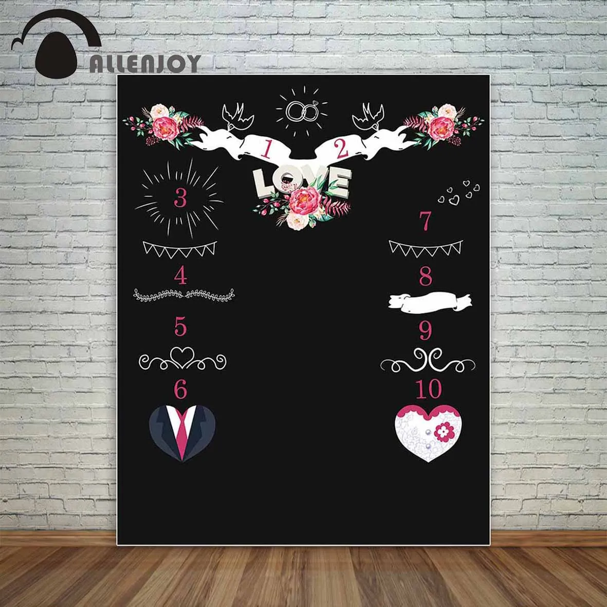 

Allenjoy backgrounds for photo studio portrait door custom wedding hearts colorful bouquet black fringe photographer backdrop