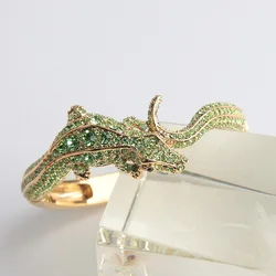 copper Fashionable  animal series full shining stones crocodile golden exaggerated open bangle