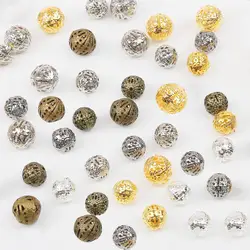 4/6/8/10/12mm 200pcs/lots High Quality Hollow Ball Filigree Metal Flower Loose Spacer Beads For DIY Jewelry Making Accessories