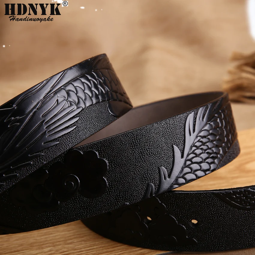 New Arrival Genuine Leather Handcraft Belts Men Cow Leather Dragon Design Belts Fashion Male Waist Strap Cowskin Dragon Buckle