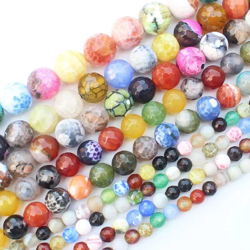 Natural Multi-Color Facted Crackle Fire Agate 6-12mm beads,For DIY Jewelry Making ! We provide mixed wholesale for all items !