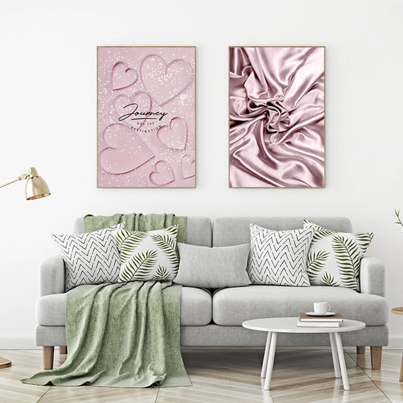 Abstract Romantic Pink Gentle Purple Painting Picture Silk Feather Canvas Art for Living Room Girls Poster Print Modern Wall Art