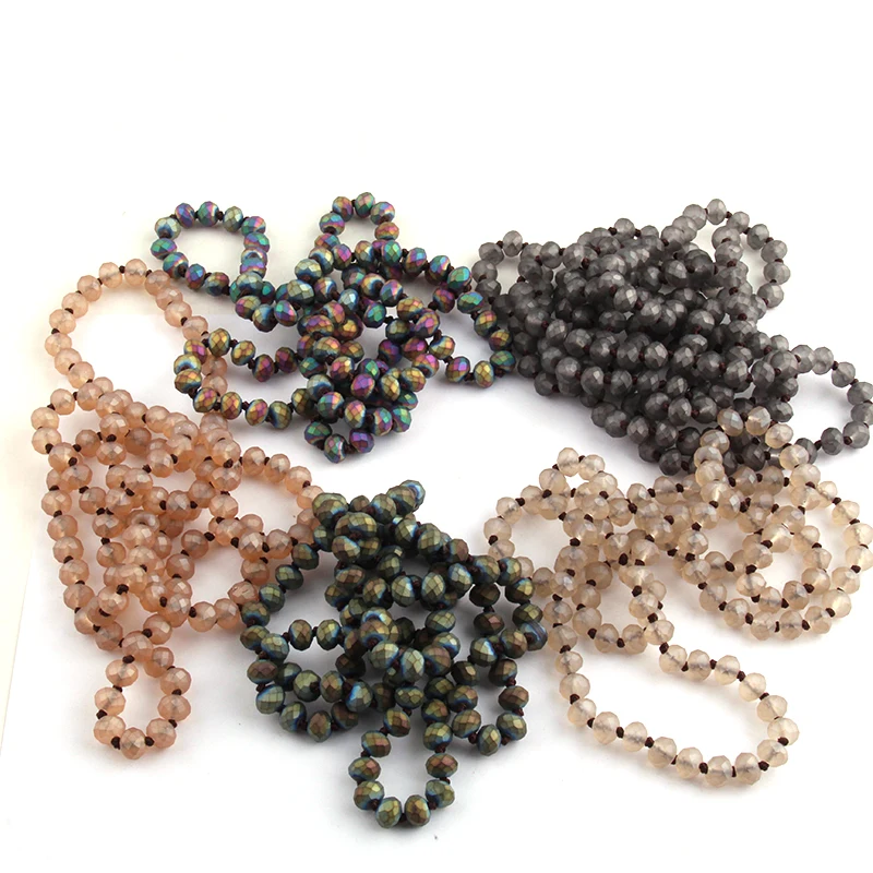 Fashion Bohemian Tribal Jewelry Frosted Crystal knotted long Halsband 5X8 Glass Crystal Necklace
