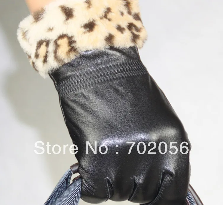 

winter womens leopard print Genuine Leather gloves skin gloves LEATHER GLOVES 10pairs/lot #3129