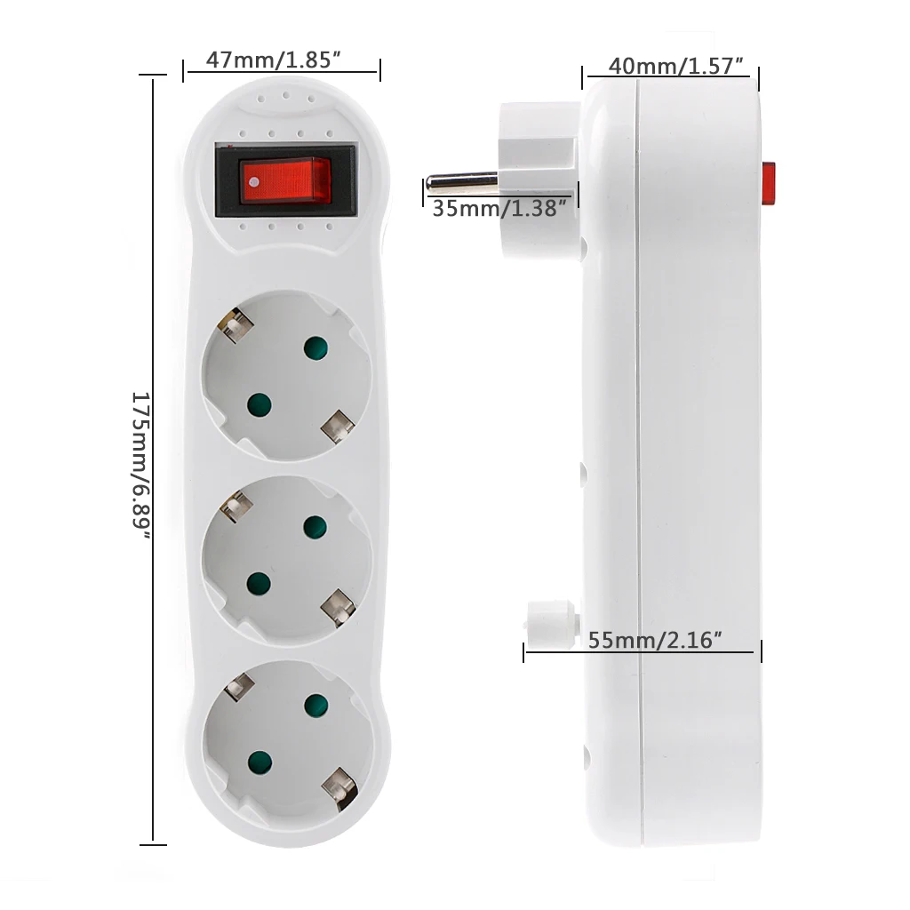 16A European Type Conversion Plug 1 TO 3 Way EU Standard Power Adapter Socket EU standard