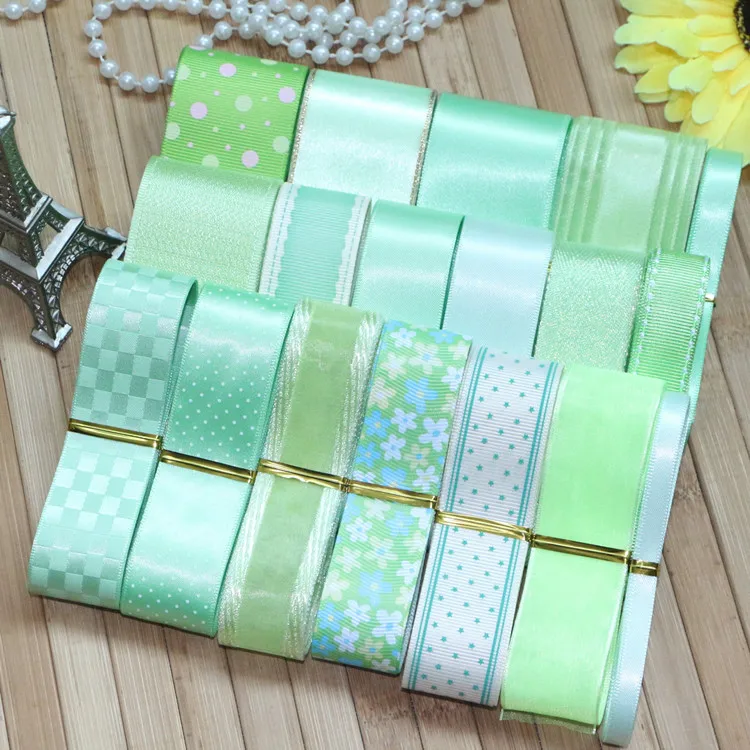 20 Yards/Set----DIY Hair Bow Material Light Green Color Ribbon Set