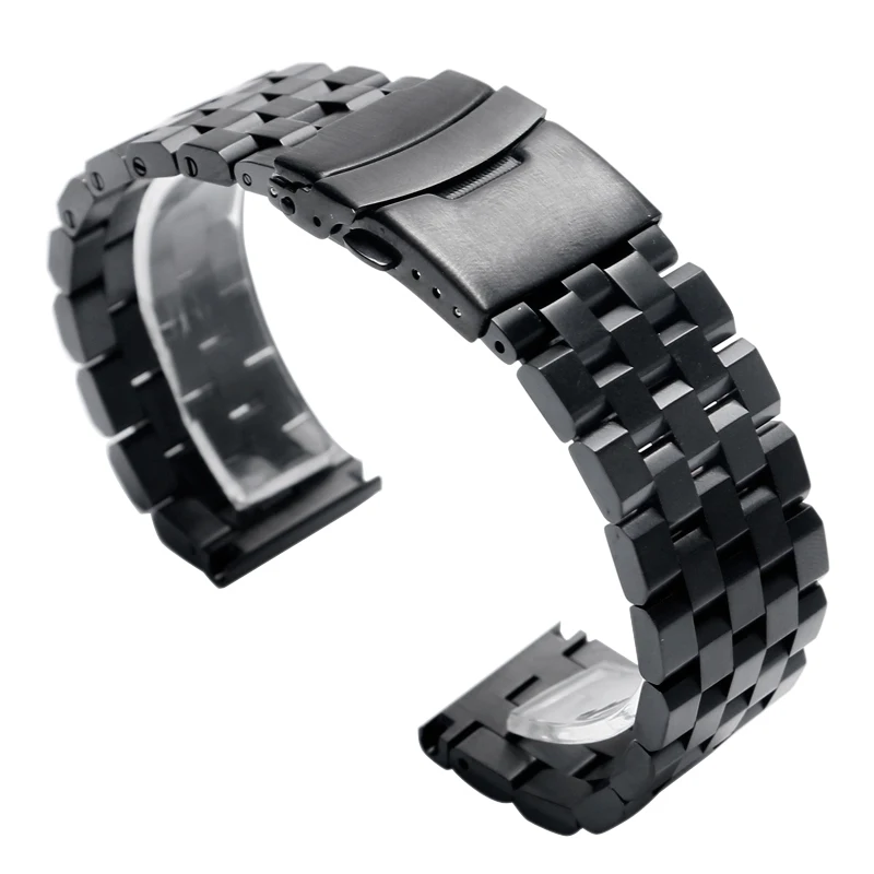 Imagem -04 - Pulseira de Relógio de 22 mm 20 mm Prata Preto Ligação Sólida Fecho Dobrável Segurança Homens Substituição Aço Inoxidável