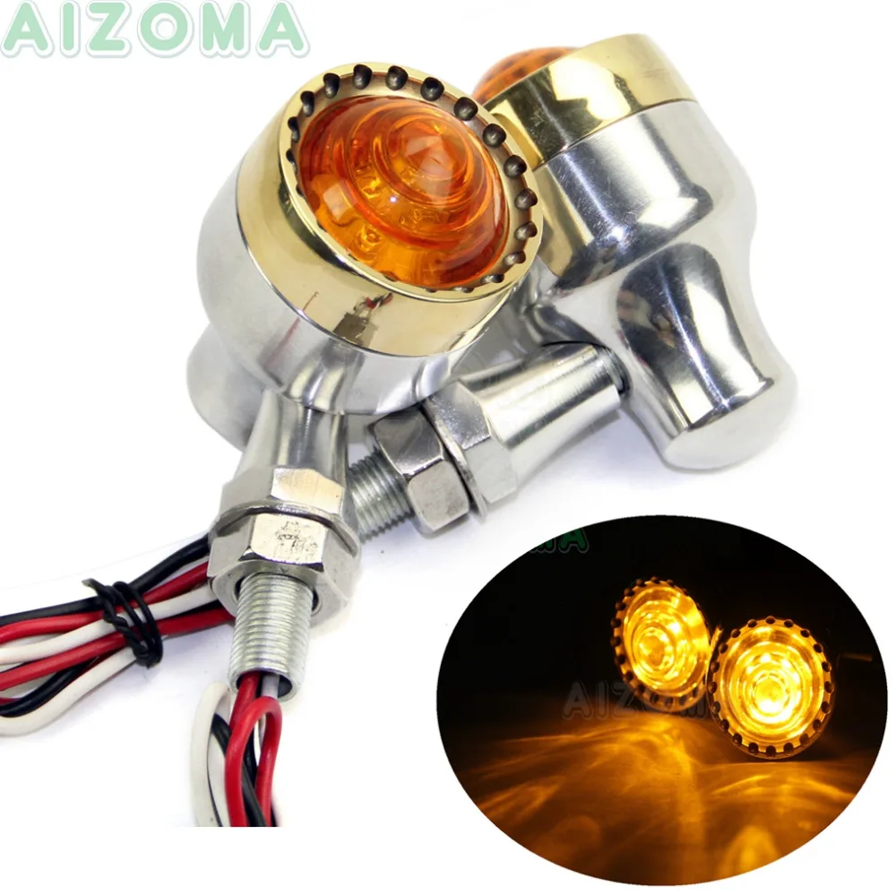 2x Brass Sliver Motorcycle Turn Signals Light 10mm Fairing Universal For Harley Chopper Bobber Cafe Racer Custom LED Indicator