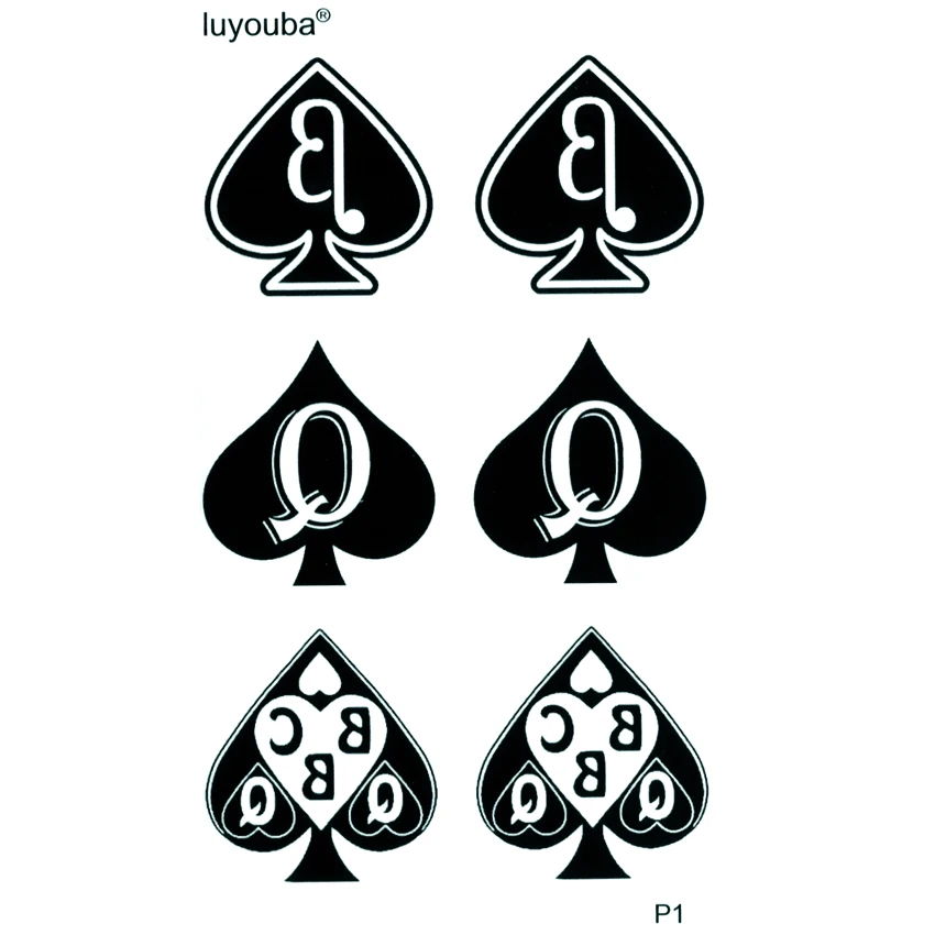 Poker Spades Wasserdicht Temporäre Tattoos Frauen Fake Tattoo Körper Aufkleber Tatoo Männer Festival Tattoo Tatuajes Faux Tatouage