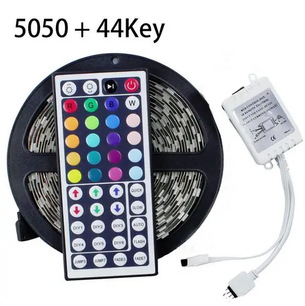 5m 5050 RGB led strip fita de led tape 300 LEDs diode feed tiras lampada non waterproof 12V+44 key rgb controller Free Shipping