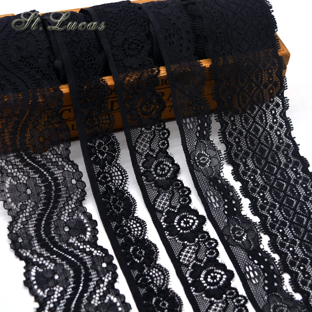 New hot sale 5yd/lot High Quality black Elastic Lace Trim ribbon For Sewing crafts decoration lace handmade accessories DIY