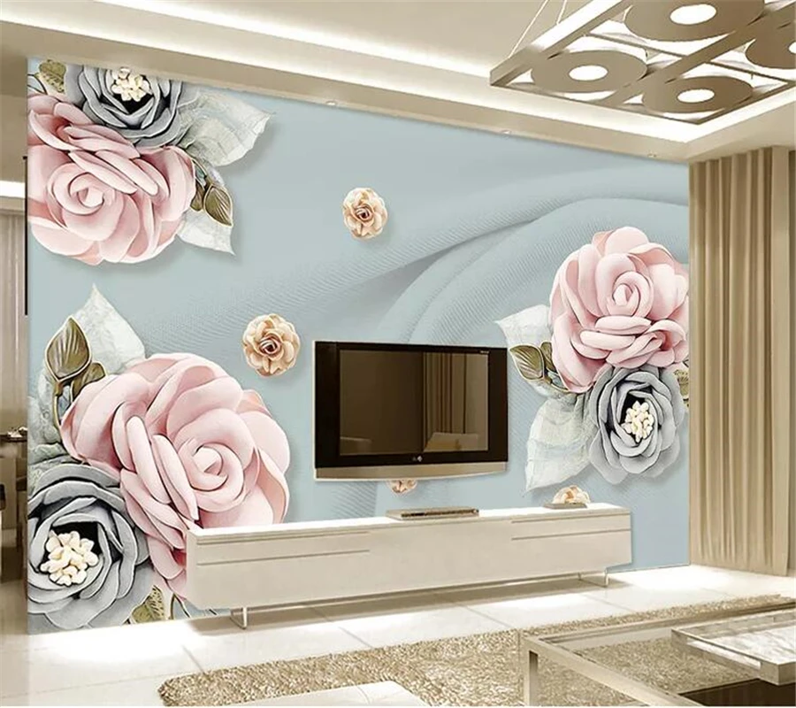 

wellyu Custom wallpaper papel de parede European 3D flower TV background wall stereo fresh flower mural papel pintado tapety