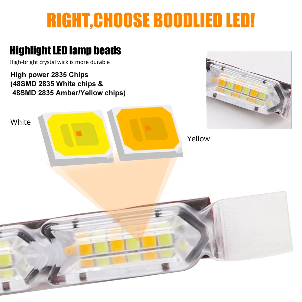 2pcs Flexible LED Strip DRL Daytime Running Light Turn Signal Waterproof Flowing White Yellow Car Front Headlamp Driving Light