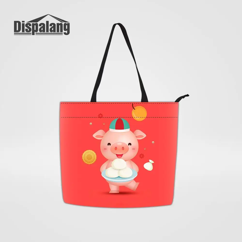 

Vintage Large Capacity Women Cute Shopping Handbag Cartoon Pig Print ECO Reusable Grocery Tote Bag Shopper Portable Shoulder Bag