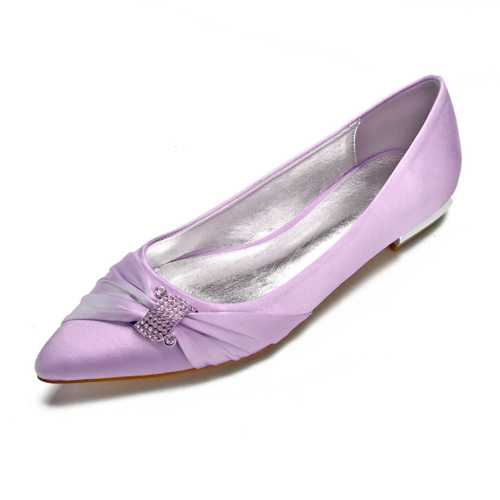 Creativesugar pointed toe lady satin evening dress shoes flat elegant knot with crystal bridal wedding prom flat lavender yellow