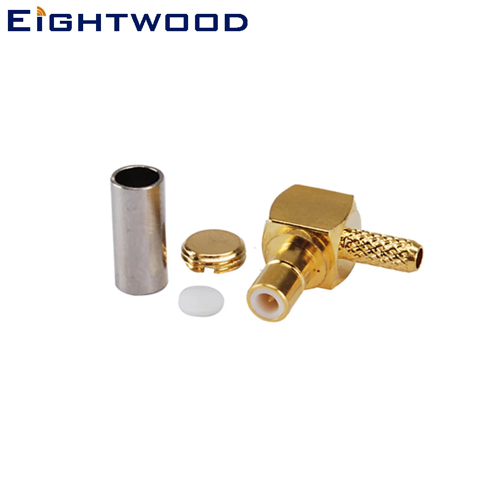 Eightwood 5PCS DAB/DAB+ Antenna SMB Crimp Jack Male Right Angle RF Coaxial Connector Adapter for LMR100,RG174,RG316 Cable