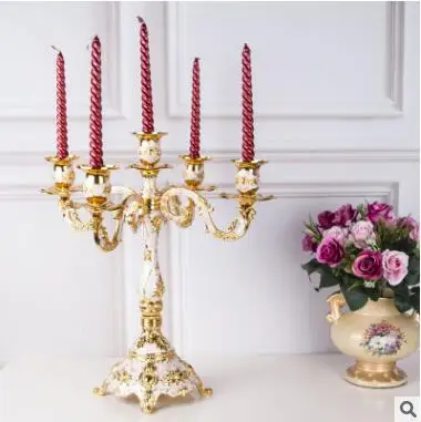 H40cm gold  white color metal candle holder 5 arm gold candle holders for candelabros decoratives candles wedding decorZT122