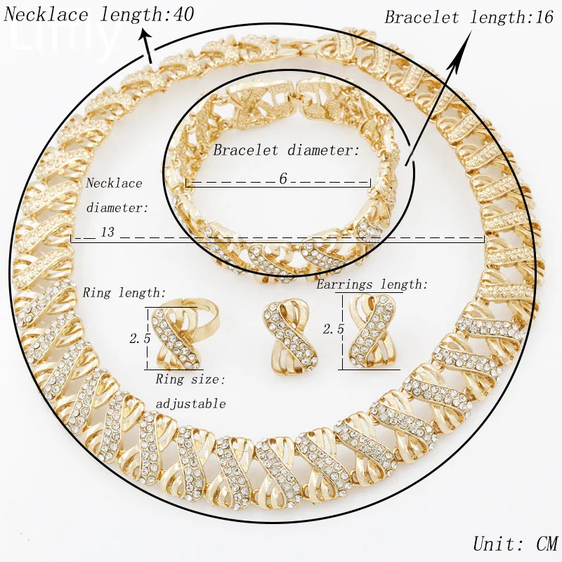 Nigerian Wedding Jewelry Set Gold Plated Dubai African Chokers Necklace Earrings Rings Fashion Bridal Jewellery Sets For Women