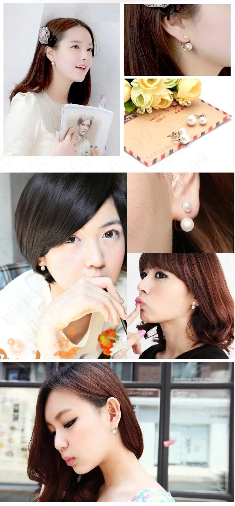 New Arrival Pure 925 Sterling Silver SilverDouble Natural Round Pearl Beads Stud Earrings For Woman Wedding Fine Jewelry Gift