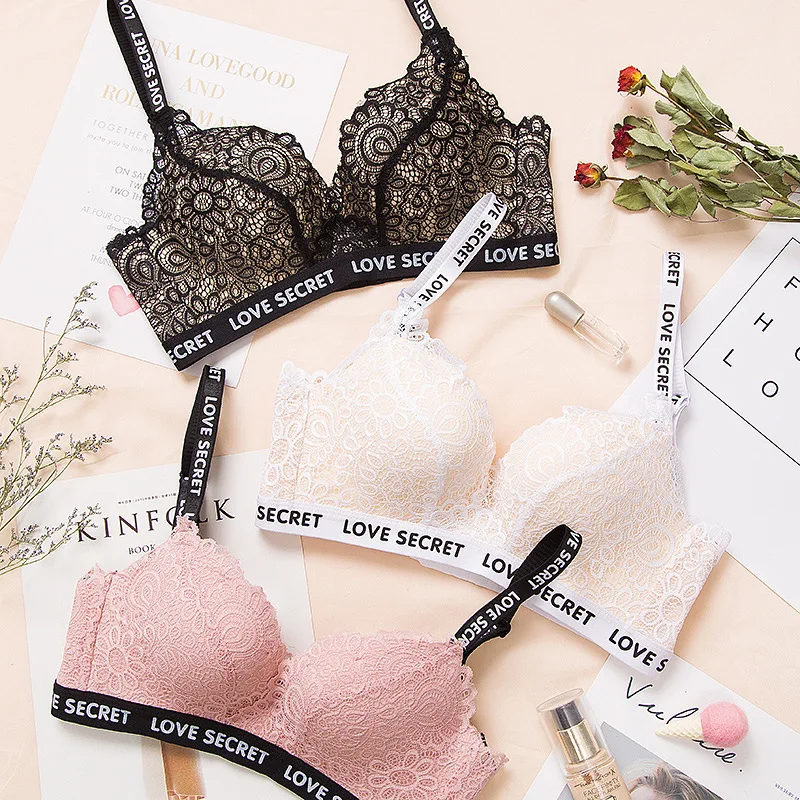 New lace flowers, English letters, wrap around, comfortable lady's underwear, no steel ring adjustment bra 80A 80B 85A 85B