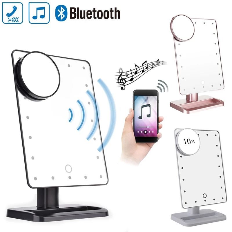 Bluetooth Speaker LED Makeup Mirror Smart Musical 20 Lights Touch Screen Adjustable Vanity Makeup Mirror with 10x Magnifier