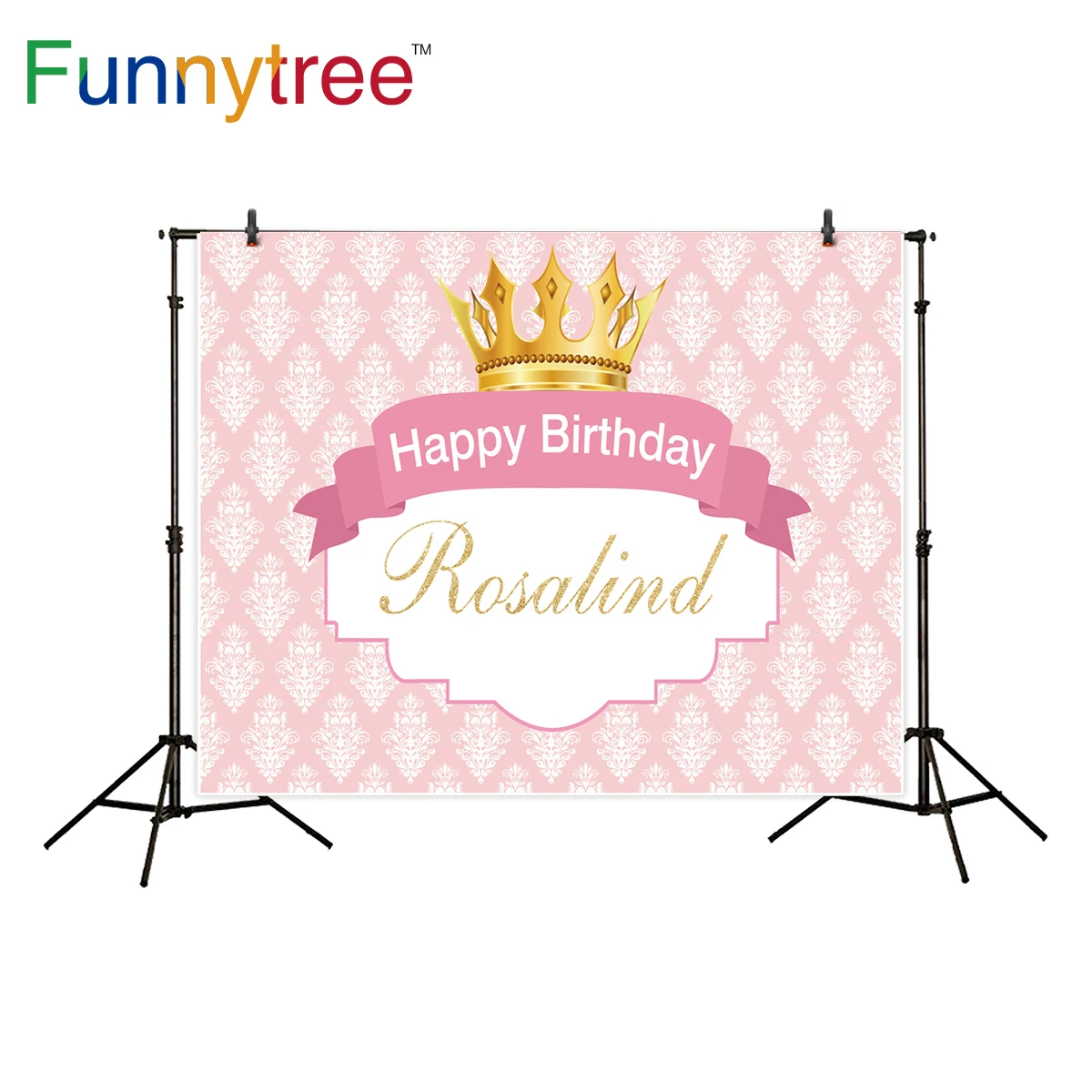 

Funnytree photography background pink damask crown birthday princess celebrate backdrop photocall photo studio printed