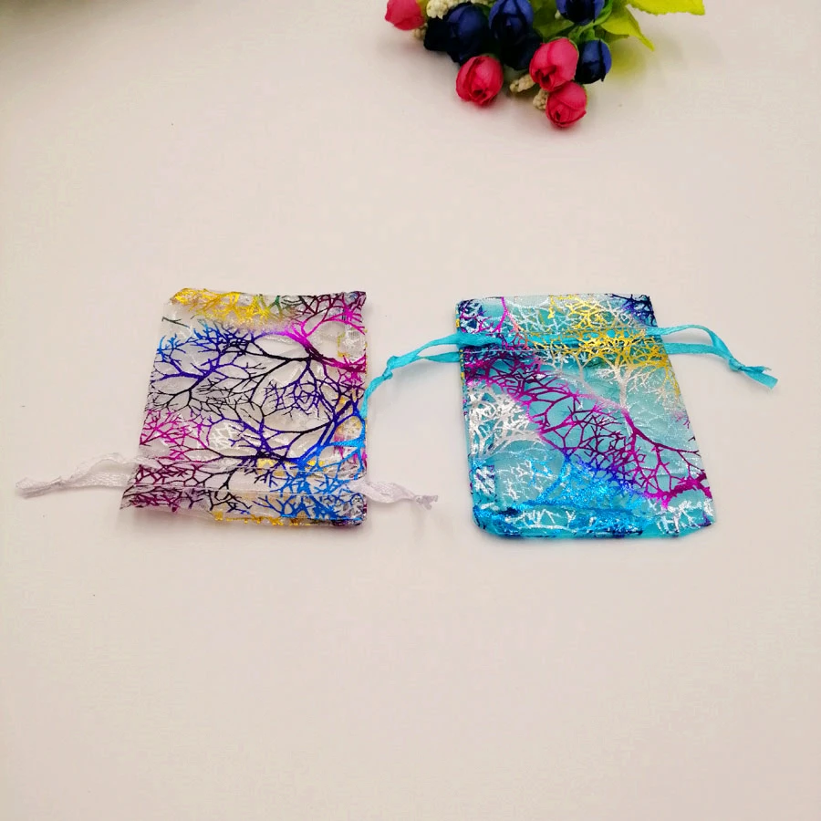 100pcs Christmas Organza Pouch Drawstring Coral Gift Bag Wedding Party Sachet Packaging Birthday Jewelry Display Wholesale Mini