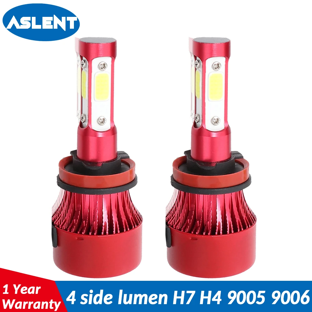 ASLENT 4side LUMEN Car Headlight Turbo LED H4 H7 LED Bulb H11 H8 H9 9004 9007 9005 9006 Auto Fog Light Lamp 12v 24v 100w 12000lm