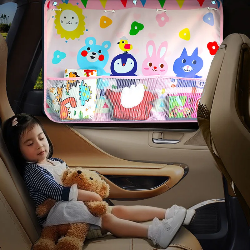 Cartoon Car sunshade for baby with Storage sunscreen storage bag cartoon car suction cup curtain Car supplies for Children Kid