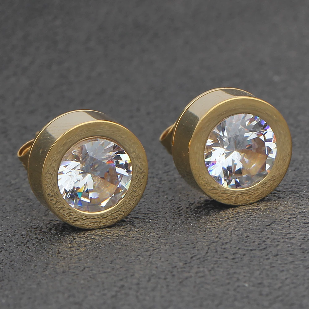 Shining 4 Color CZ Stone Replaceable Stud Earrings For Women Wedding Gift Top Quality Brand Woman Stainless Steel Cерьг